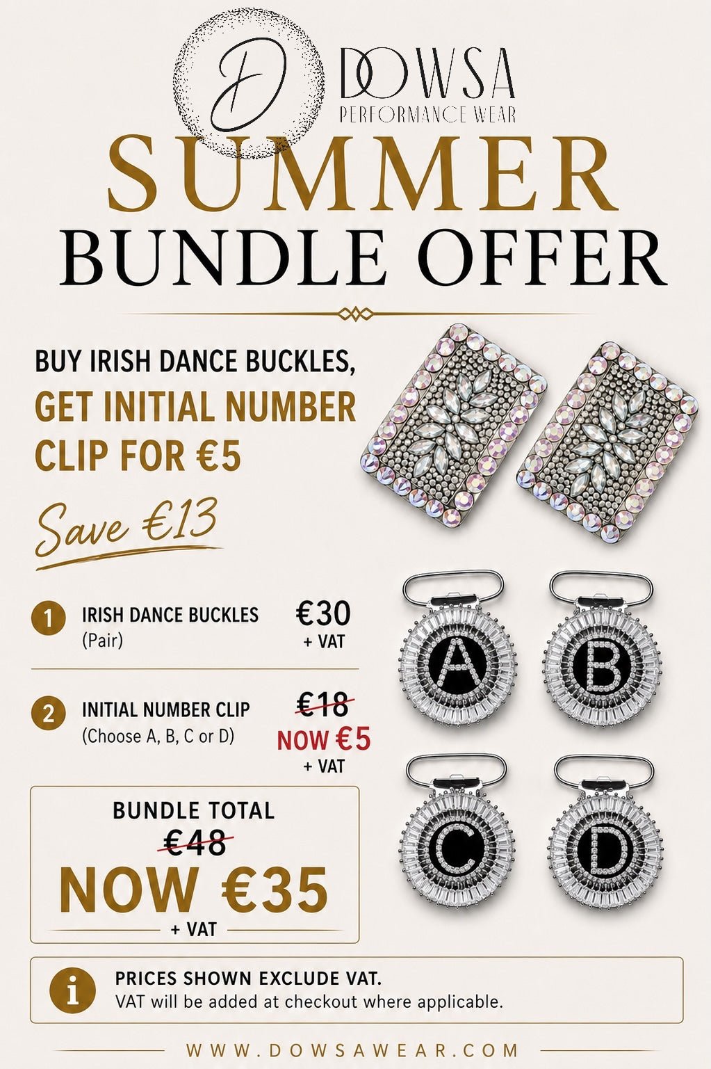 AB Rhinestone Irish Dance Shoe Buckles - Dowsa Performance Wear