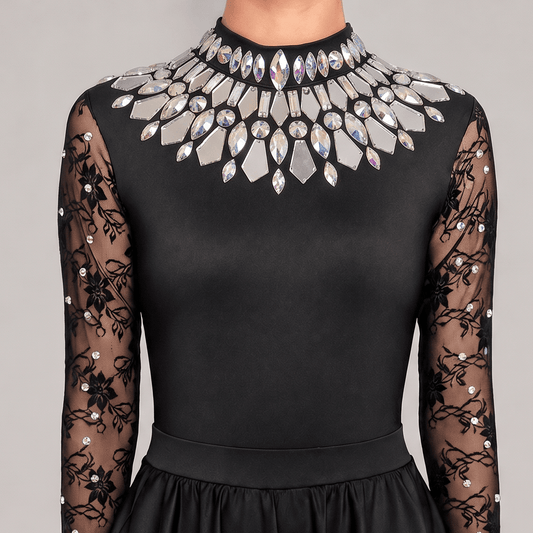 Aurora Black Embellished Irish Dance Leotard - Dowsa Performance Wear