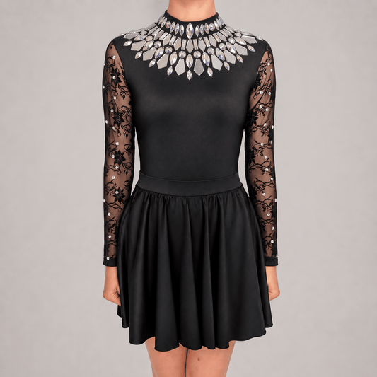 Aurora Black Embellished Irish Dance Leotard - Dowsa Performance Wear