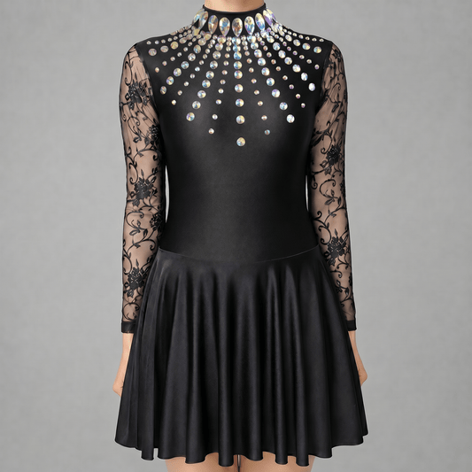 Black Embellished Lycra Irish Dance Dress - Embellishment Options - Dowsa Performance Wear