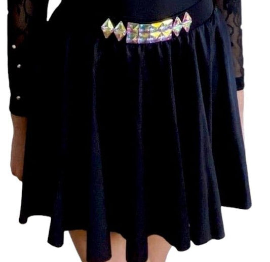 Irish Dance Dress "STARLIGHT" Embellished Lace Sleeves Leotard / Lycra Skirt - Dowsa Performance Wear