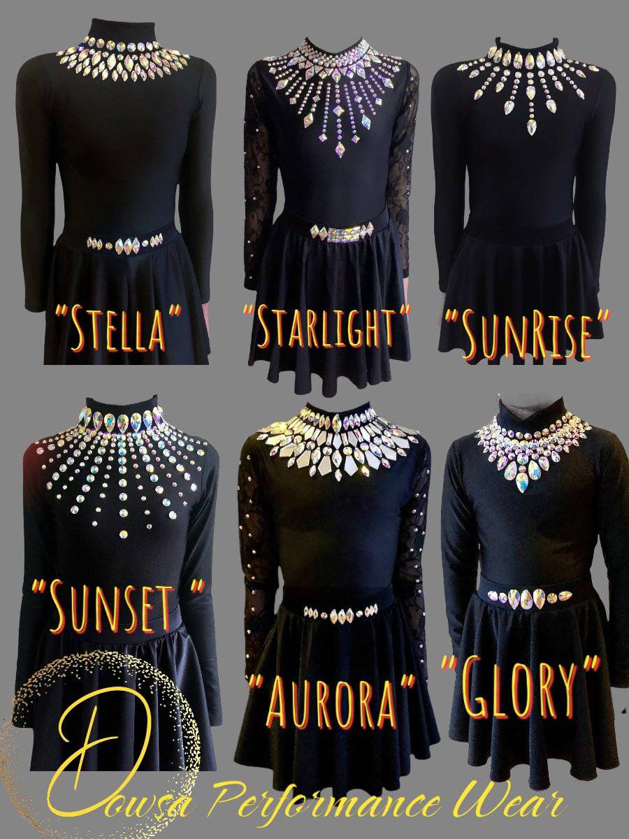 "STELLA" Black Leotard Costume Set /Dress - Dowsa Performance Wear
