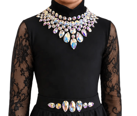 Glory Black Embellished Irish Dance Leotard - Dowsa Performance Wear
