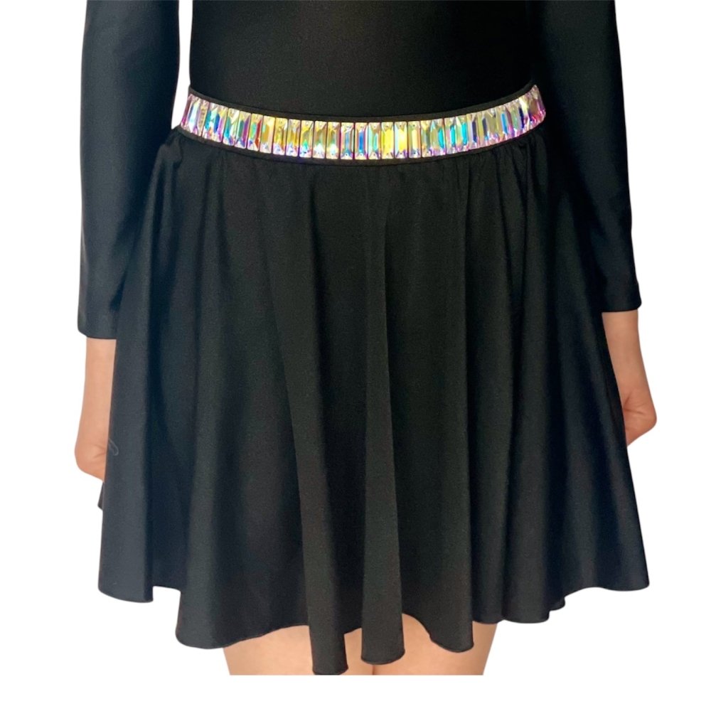Irish Dance Classic Black Lycra Circular Skirt with Embellished Waistband - Dowsa Performance Wear