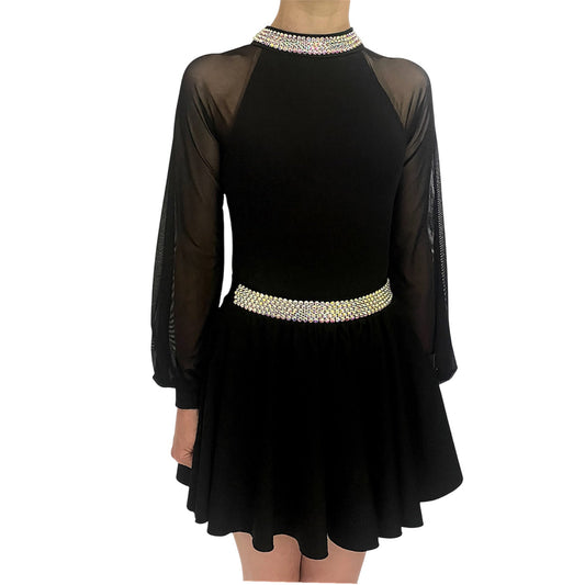 Irish Dance "DIANA" Embellished Matt Lycra Leotard with Mesh Puff Sleeves - Dowsa Performance Wear