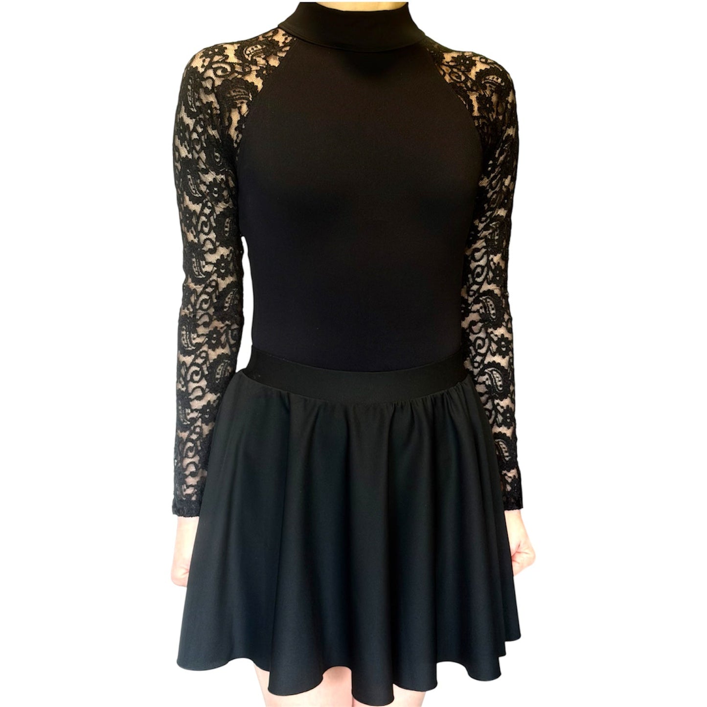 Irish Dance "GEMMA" Embellished /Plain Lace Sleeve Matte Lycra Leotard (Skirt is NOT included) - Dowsa Performance Wear