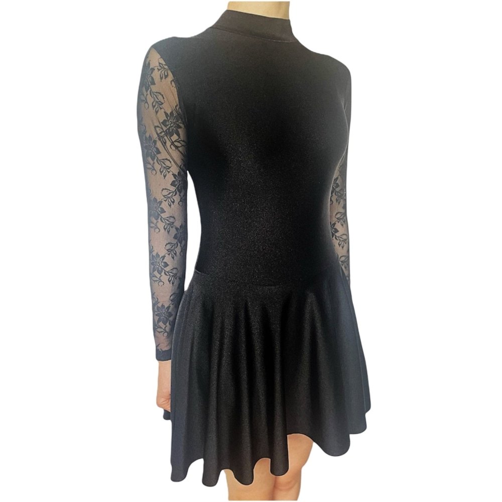 Irish Dance Lycra All In One Dress / Skirted Leotard with Lace Sleeves (PLAIN) - Dowsa Performance Wear