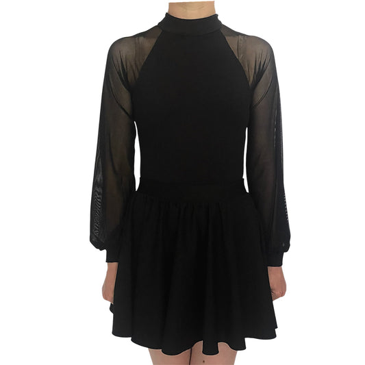 Irish Dance Matt Lycra Leotard with Mesh Puff Sleeves (PLAIN) - Dowsa Performance Wear