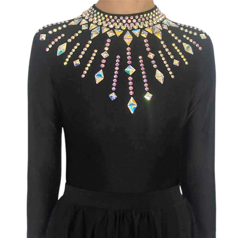 Irish Dance "STARLIGHT" Embellished Lace Sleeves Leotard - Dowsa Performance Wear