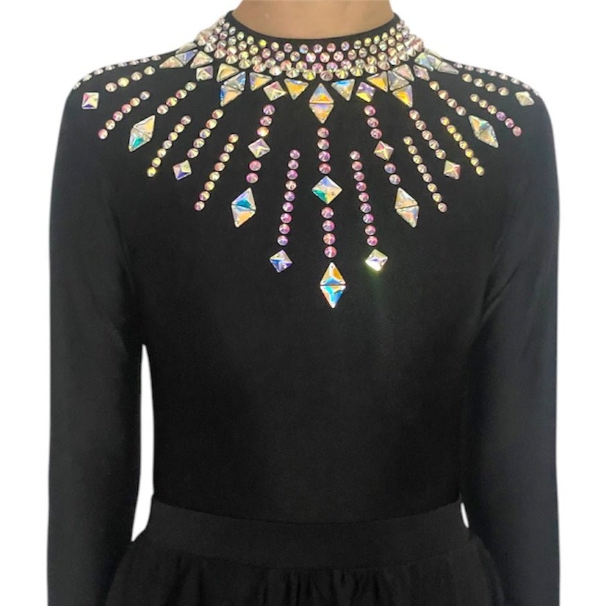 Irish Dance "STARLIGHT" Embellished Lace Sleeves Leotard - Dowsa Performance Wear