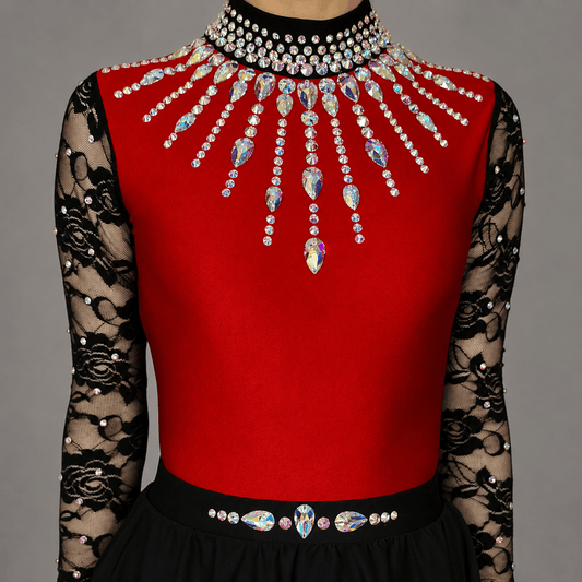 Scarlet Embellished Irish Dance Leotard - Red - Dowsa Performance Wear