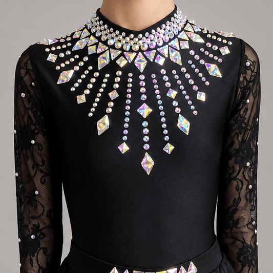 Starlight Embellished Irish Dance Leotard - Black - Dowsa Performance Wear