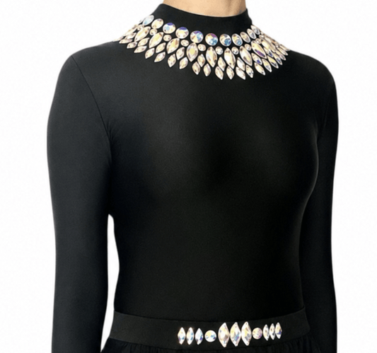 Stella Black Embellished irish Dance Leotard - Dowsa Performance Wear