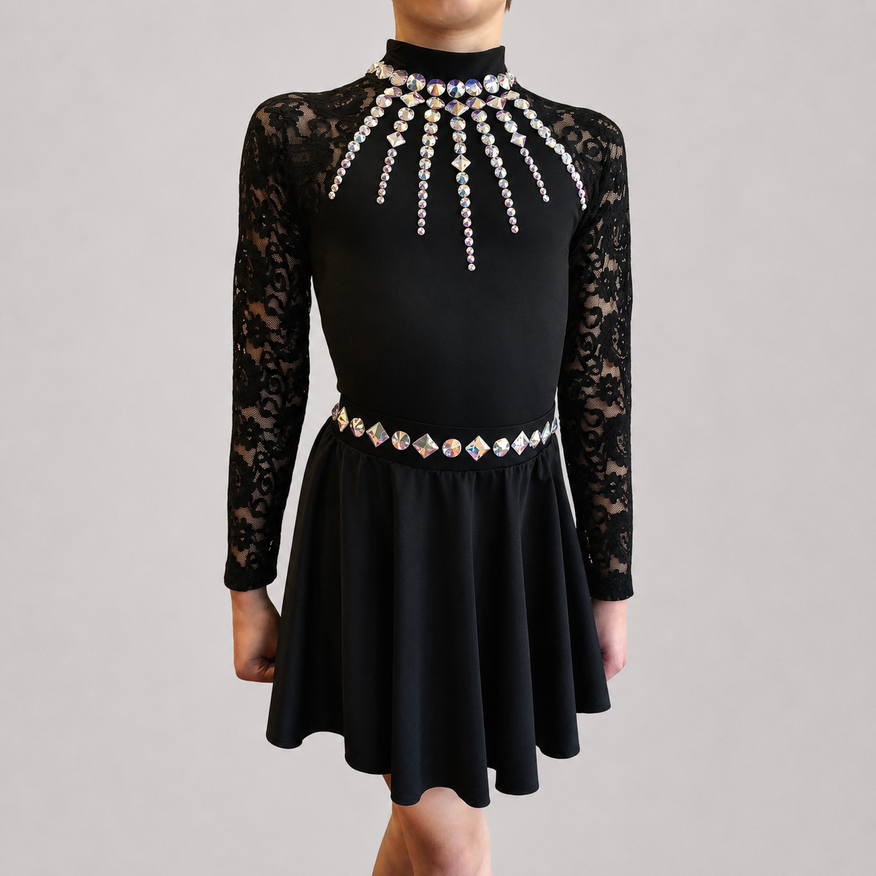 Gemma Matte Lace Sleeve Irish Dance Leotard - Dowsa Performance Wear