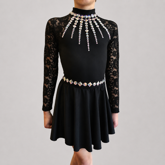 Gemma Matte Lace Sleeve Irish Dance Leotard - Dowsa Performance Wear