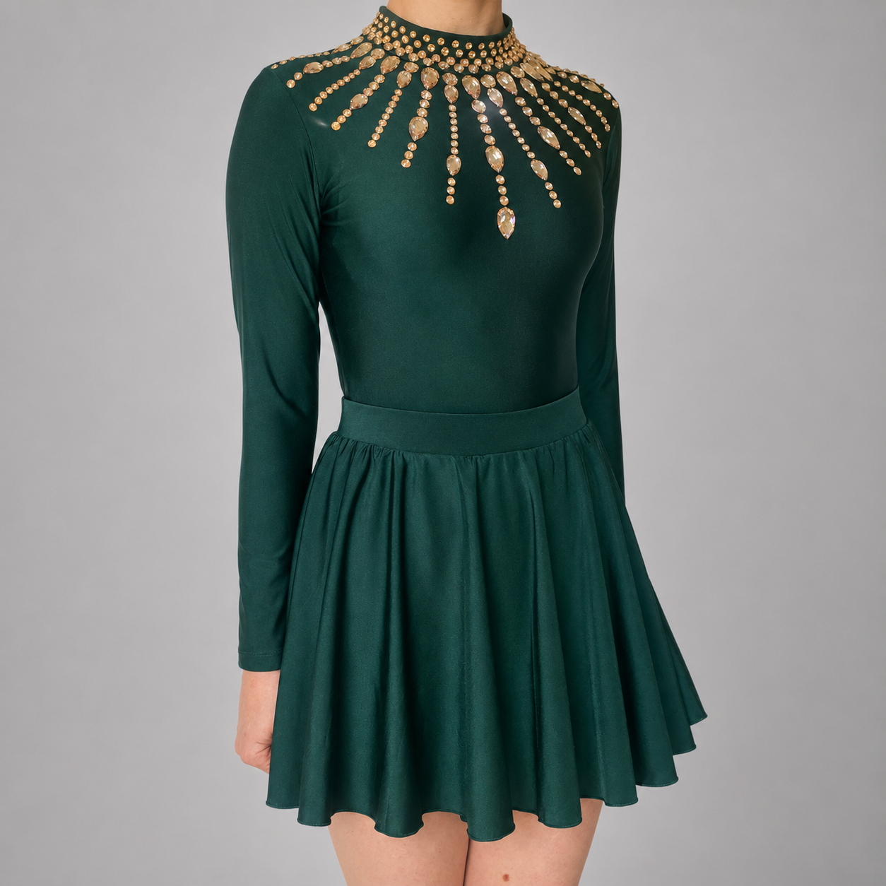 Eden / Emerald Green Embellished Lycra Leotard & Matching Skirt 2-piece set