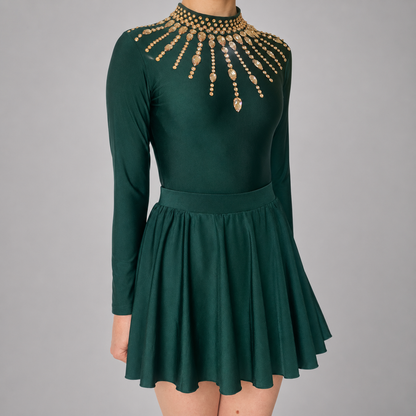Eden / Emerald Green Embellished Lycra Leotard & Matching Skirt 2-piece set