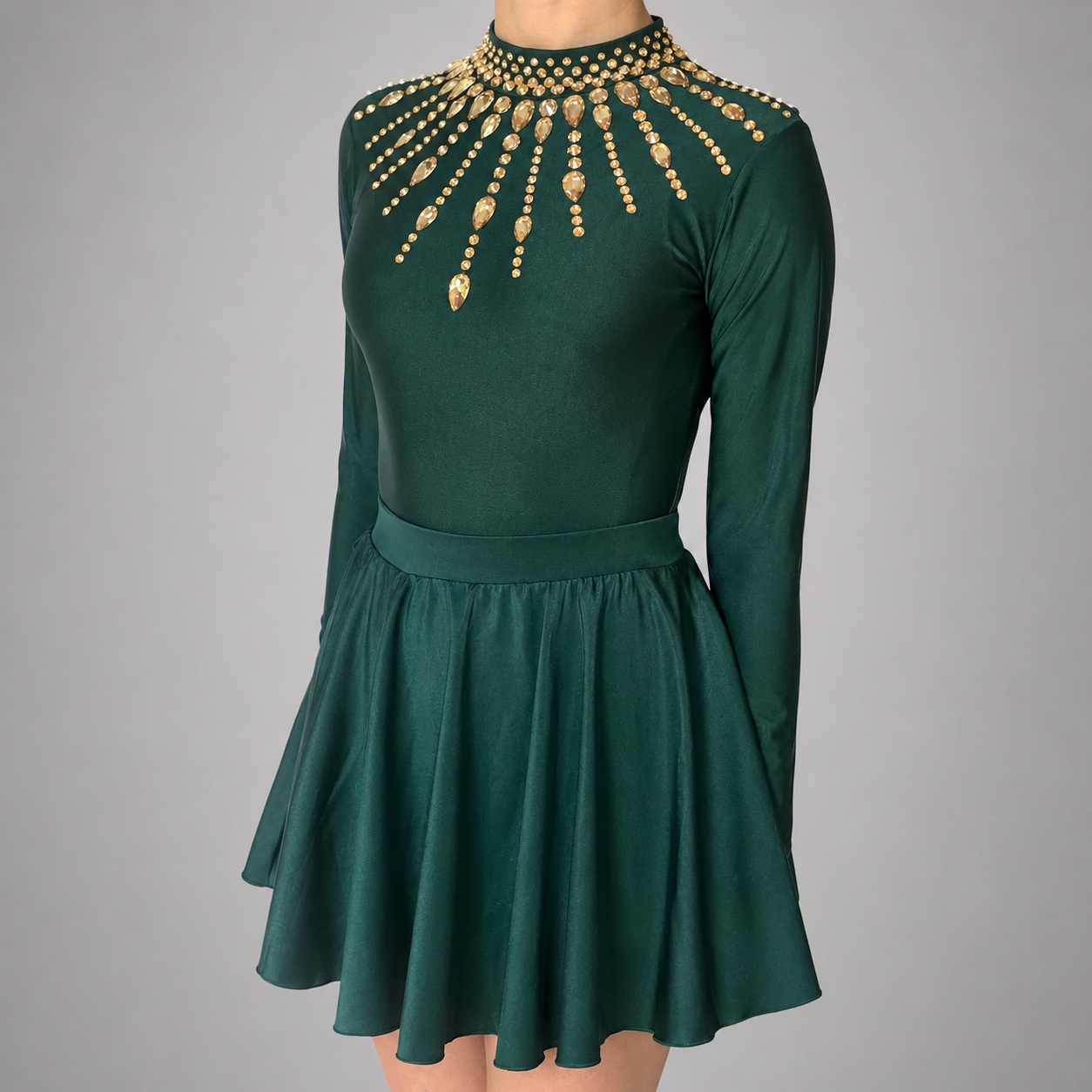 Eden / Emerald Green Embellished Lycra Leotard & Matching Skirt 2-piece set