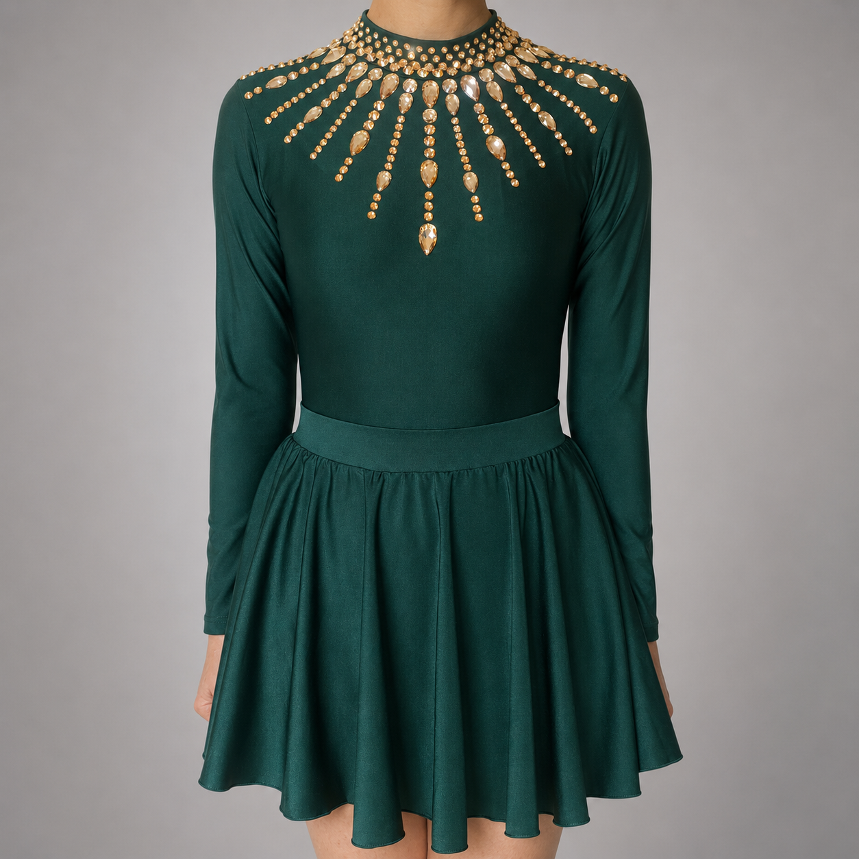 Eden / Emerald Green Embellished Lycra Leotard & Matching Skirt 2-piece set