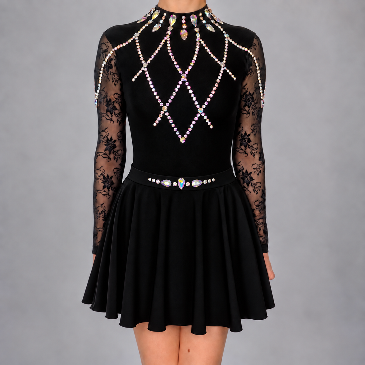 Freya Embellished Irish Dance Leotard - Black