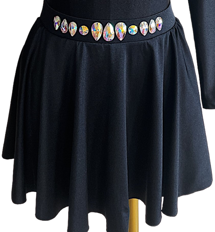 Irish Dance Classic Black Circular Skirt in SHINY LYCRA with PLAIN or EMBELLISHED waistband
