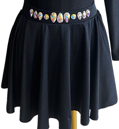 Irish Dance Classic Black Circular Skirt in MATT LYCRA with PLAIN or EMBELLISHED waistband - Dowsa Performance Wear