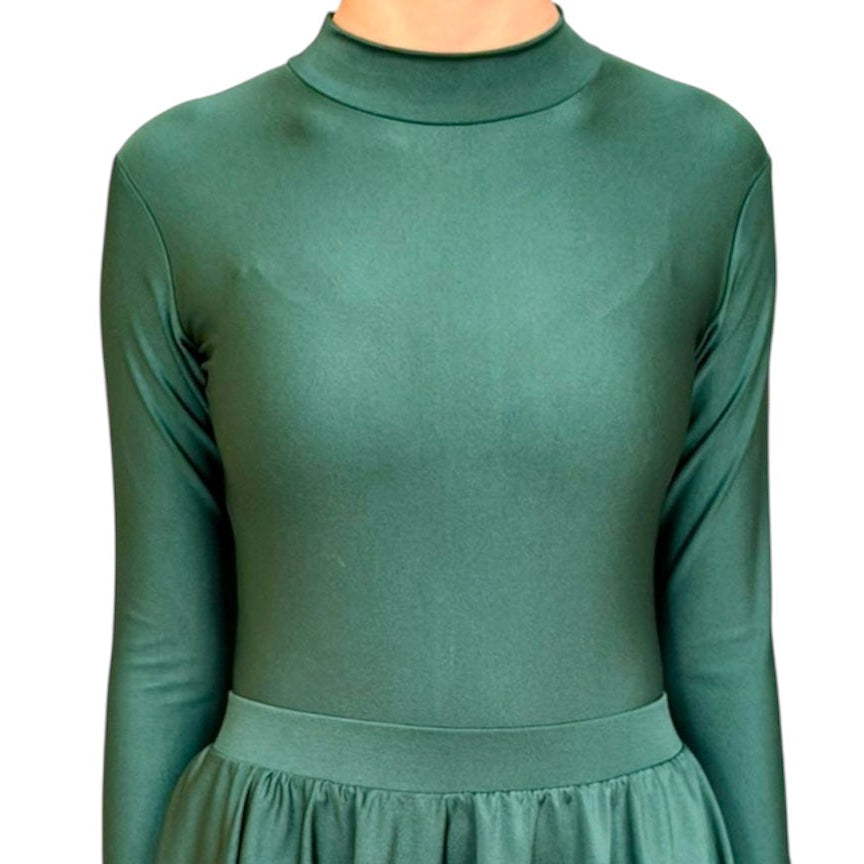 Green dress with long sleeves on a white background