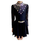 Black Starlight Irish Dance leotard featuring an embellished lace sleeves, shown styled with matching lycra skirt with rhinestone embellishments.