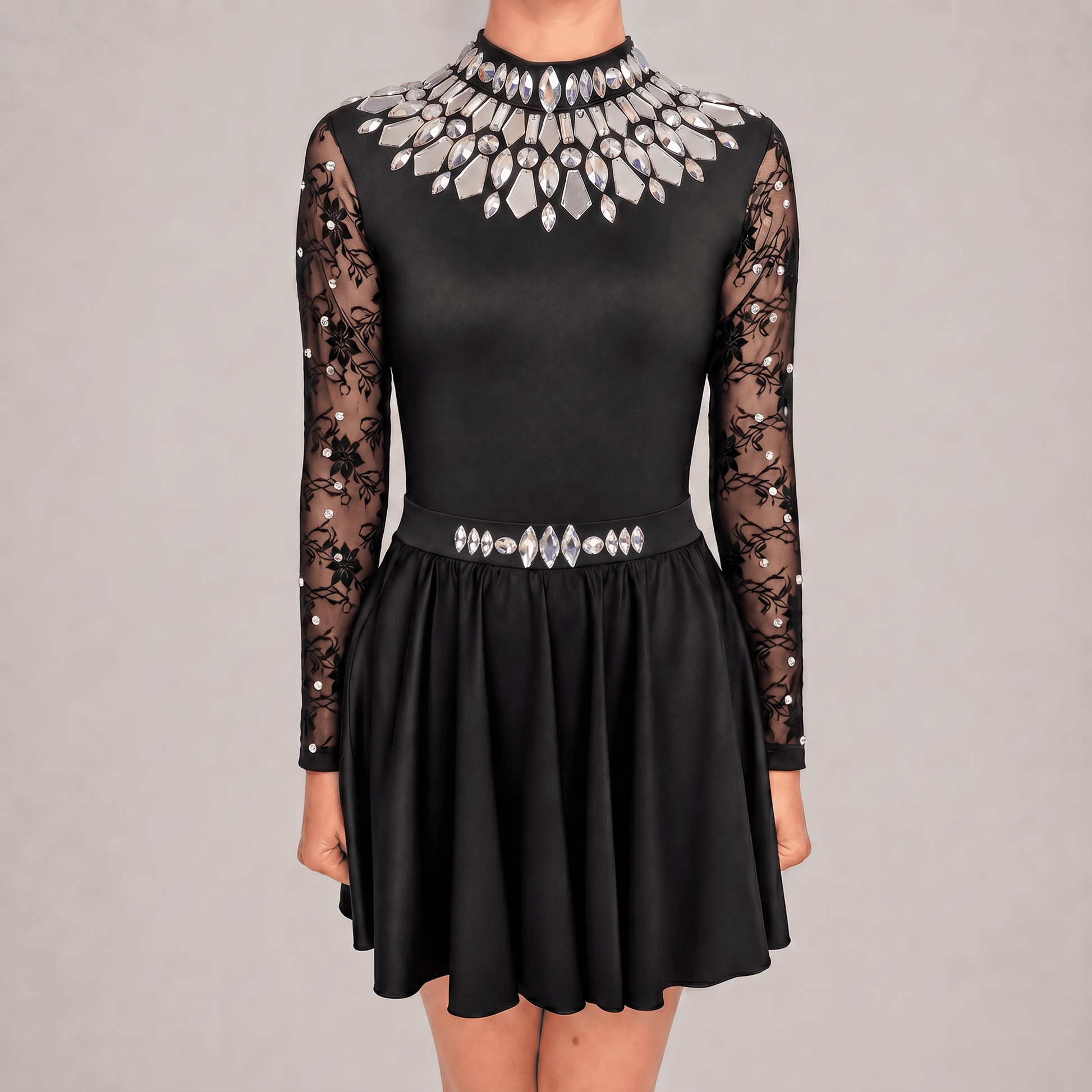 Aurora Black Embellished Irish Dance Leotard - Dowsa Performance Wear