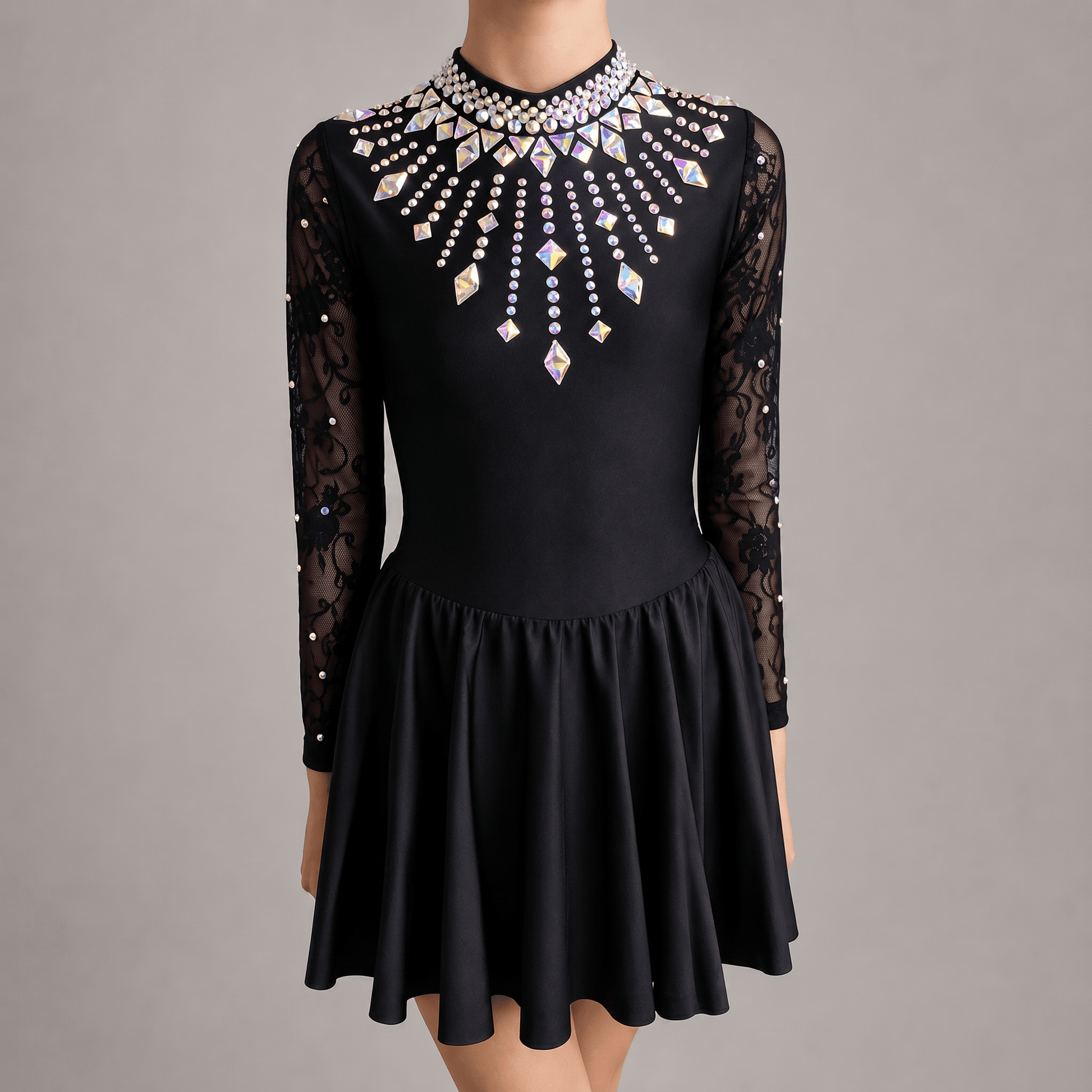 Black Embellished Lycra Irish Dance Dress - Embellishment Options - Dowsa Performance Wear