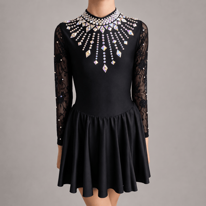 Black Embellished Lycra Irish Dance Dress - Embellishment Options - Dowsa Performance Wear