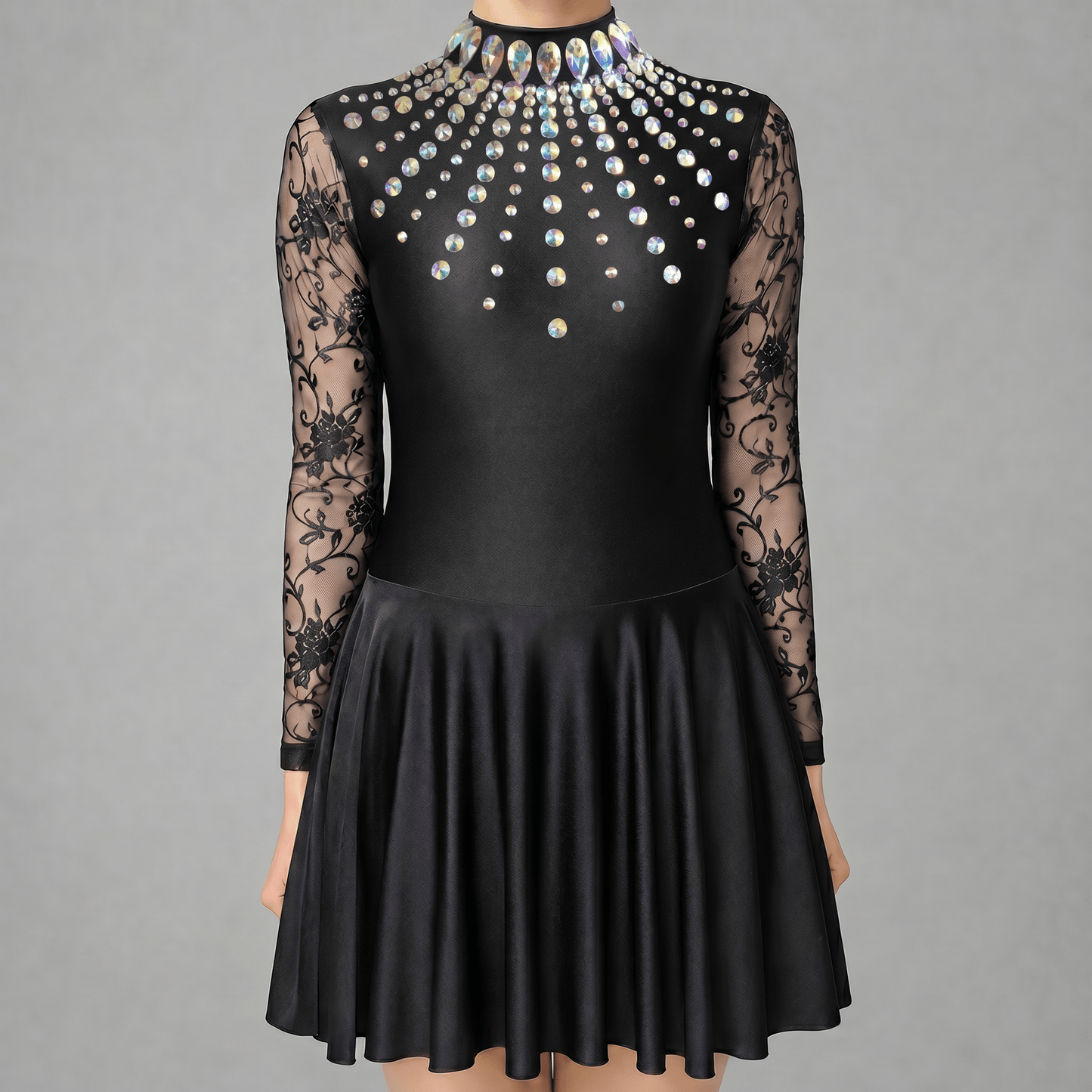 Black Embellished Lycra Irish Dance Dress - Embellishment Options - Dowsa Performance Wear