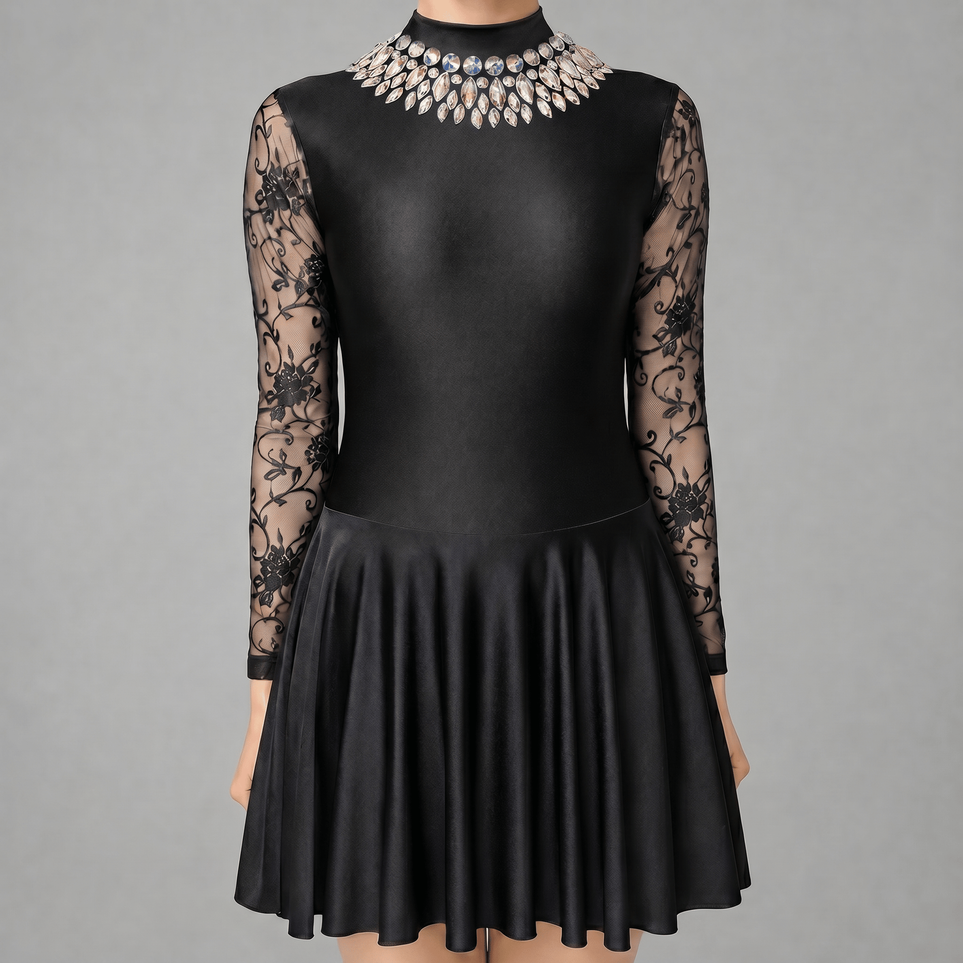 Black Embellished Lycra Irish Dance Dress - Embellishment Options - Dowsa Performance Wear