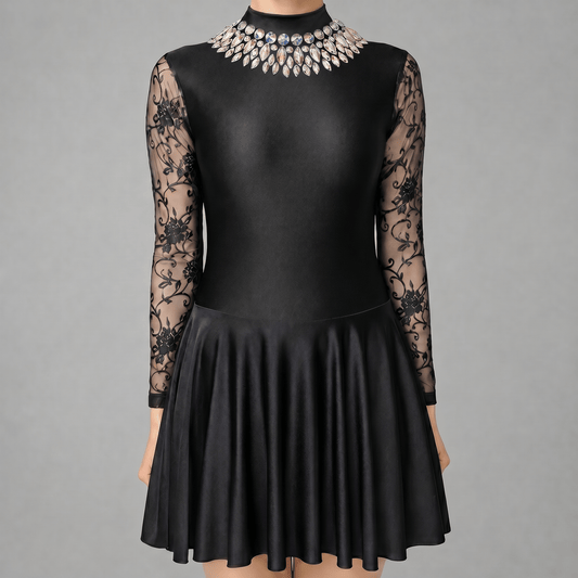 Black Embellished Lycra Irish Dance Dress - Embellishment Options - Dowsa Performance Wear