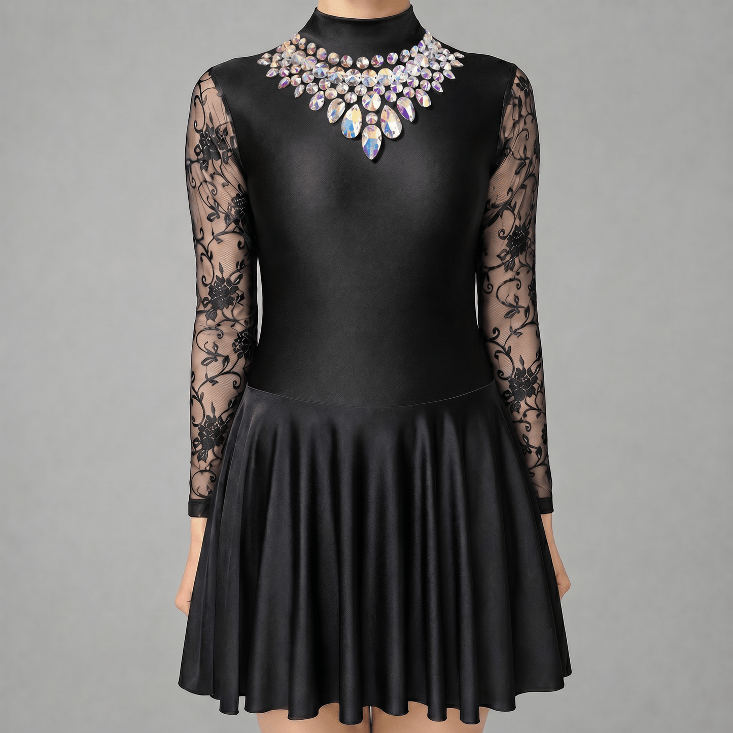 Black Embellished Lycra Irish Dance Dress - Embellishment Options - Dowsa Performance Wear