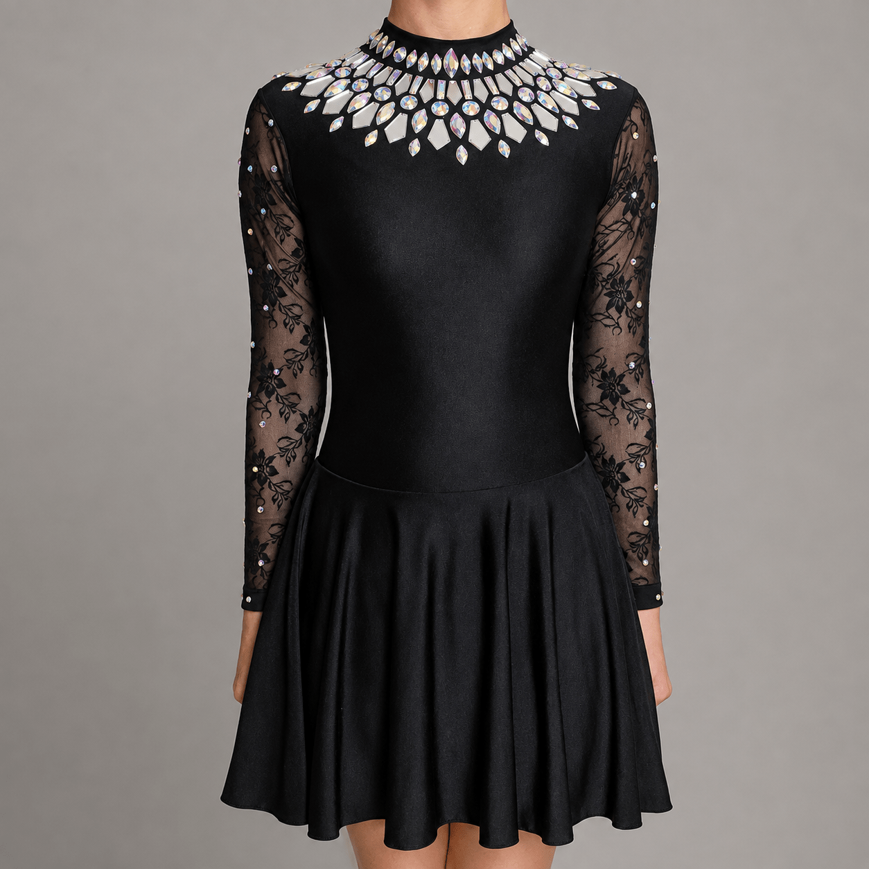 Black Embellished Lycra Irish Dance Dress - Embellishment Options - Dowsa Performance Wear