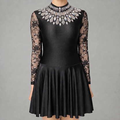 Black Embellished Lycra Irish Dance Dress - Embellishment Options - Dowsa Performance Wear