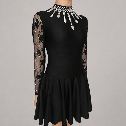 Black Lycra Irish Dance Dress - Embellishment Options - Dowsa Performance Wear