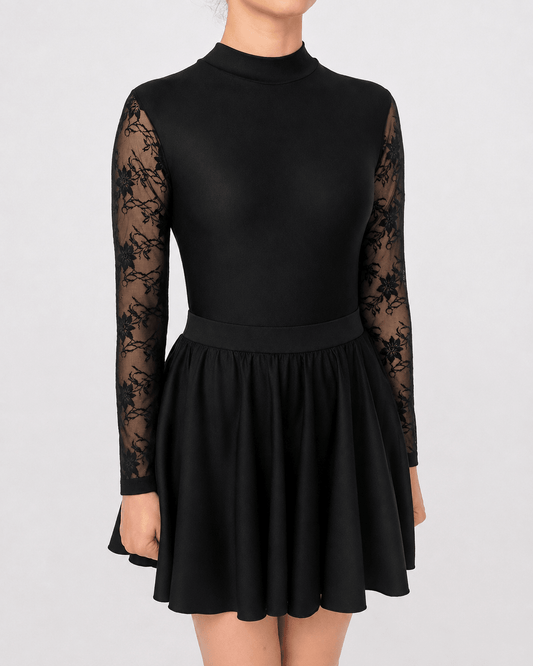 Classic Black Lace Sleeve Irish Dance Leotard - Dowsa Performance Wear