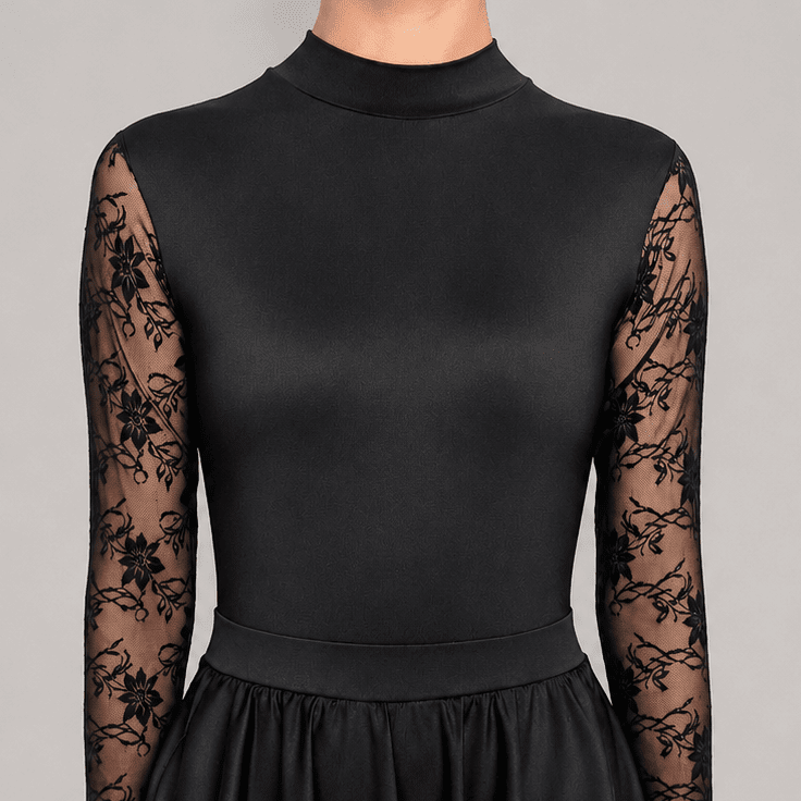 Classic Black Lace Sleeve Irish Dance Leotard - Dowsa Performance Wear