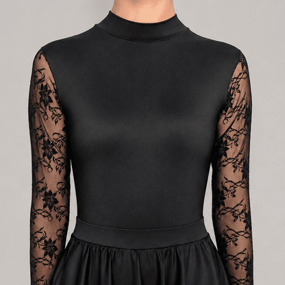 Classic Black Lace Sleeve Irish Dance Leotard - Dowsa Performance Wear