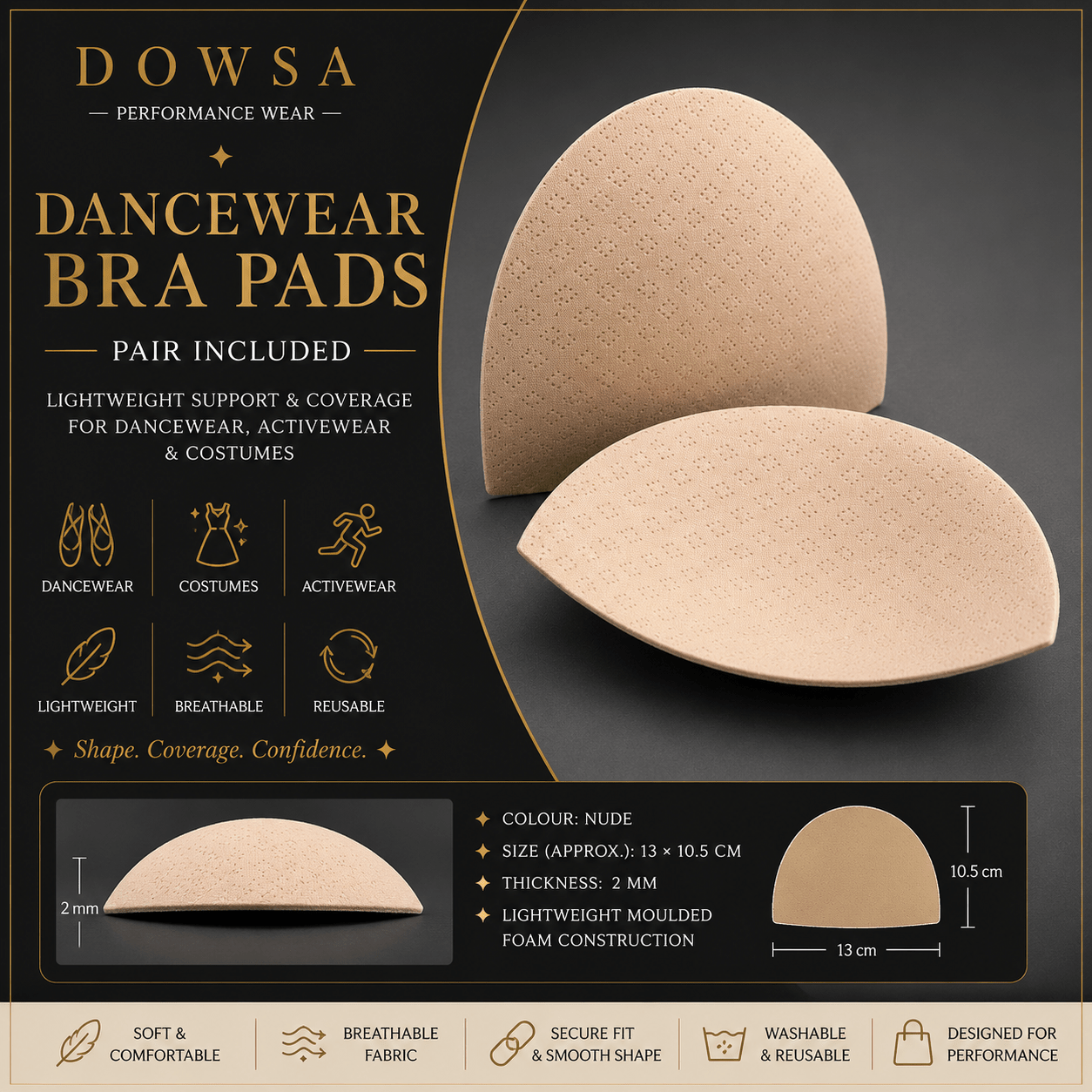 Dancewear Bra Pads (Pair) - Dowsa Performance Wear