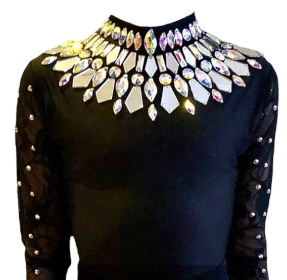 Irish Dance NAVY Lycra Skirted Leotard / All in One Lace Sleeves Dress