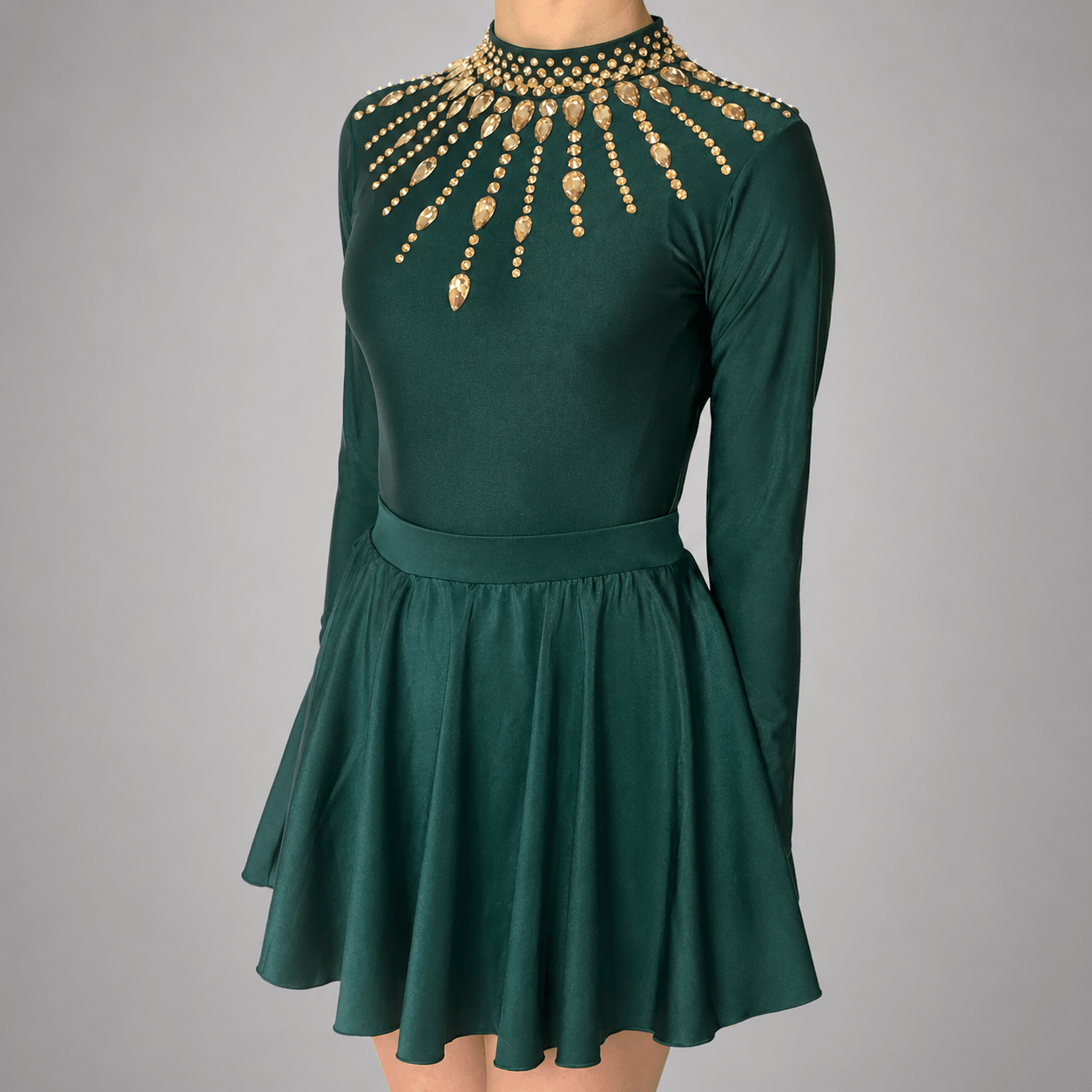 Eden / Emerald Green Embellished Lycra Leotard & Matching Skirt 2-piece set - Dowsa Performance Wear