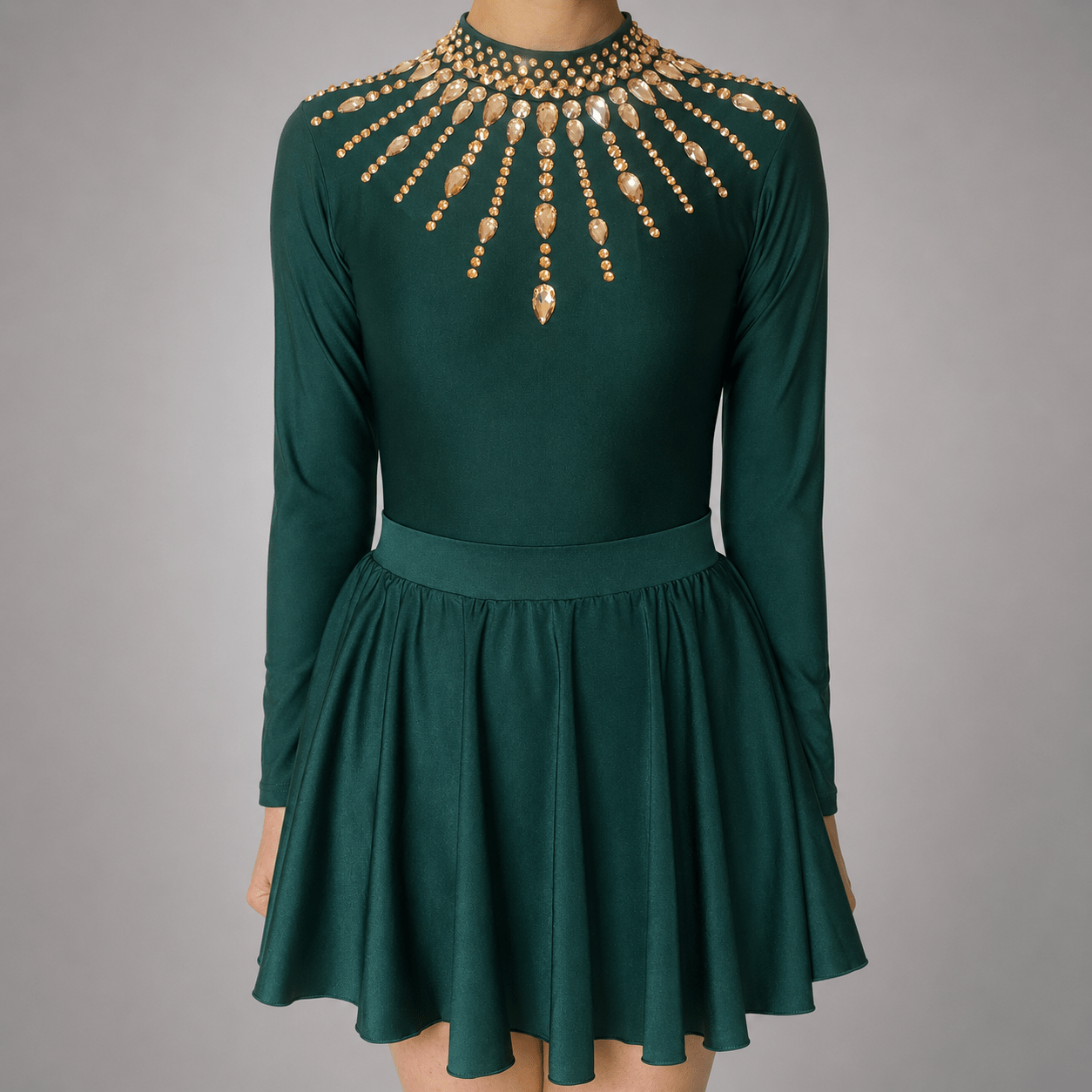 Eden / Emerald Green Embellished Lycra Leotard & Matching Skirt 2-piece set - Dowsa Performance Wear