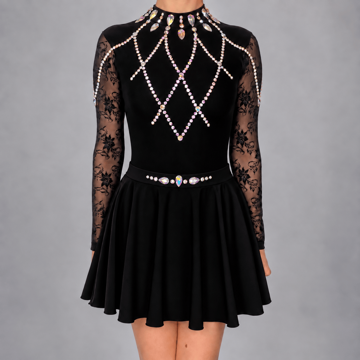 Freya Embellished Irish Dance Leotard - Black - Dowsa Performance Wear