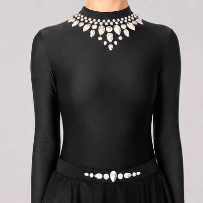 Grace Black Embellished Irish Dance Leotard - Dowsa Performance Wear