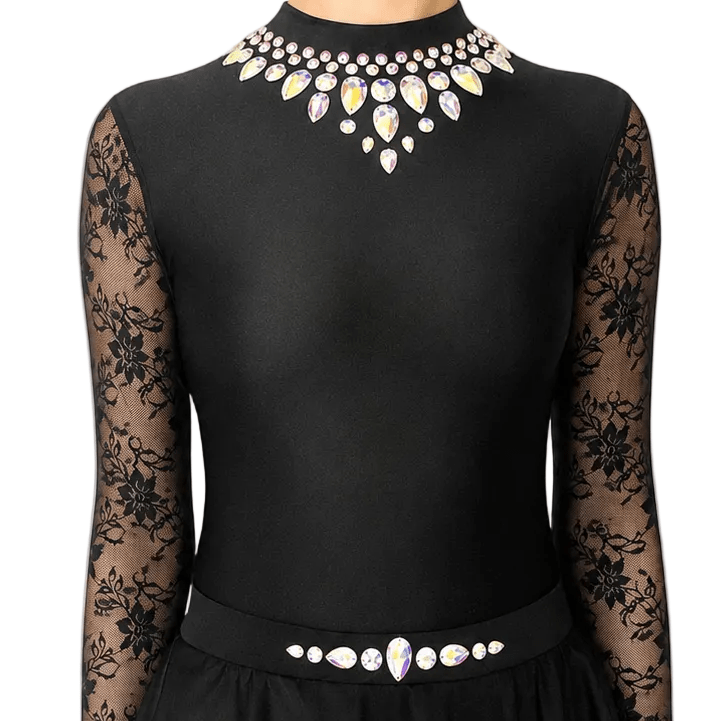 Grace Black Embellished Irish Dance Leotard - Dowsa Performance Wear