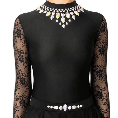 Grace Black Embellished Irish Dance Leotard - Dowsa Performance Wear