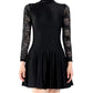 Irish Dance Black Lycra Skirted Leotard / All in One Lace Sleeves Dress - Dowsa Performance Wear